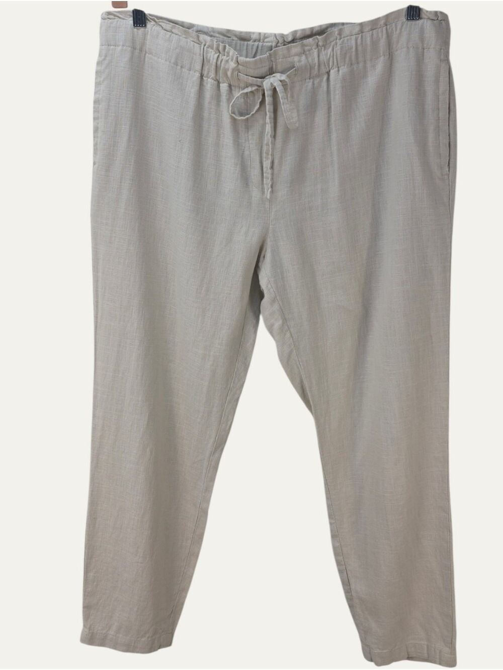 RW&CO Linen Blend Pull On Pants Large Beige Drawstring Ankle Pants